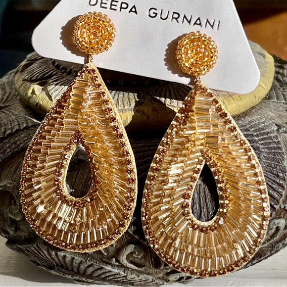 Deepa Gurnani Jewelry - NWT Deepa Gurnani Beaded Gold Crystal Hoop Chandeliers